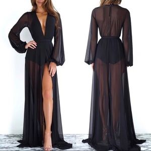 WANT MY LOOK Luna Mesh Maxi Dress Cover Up sz M